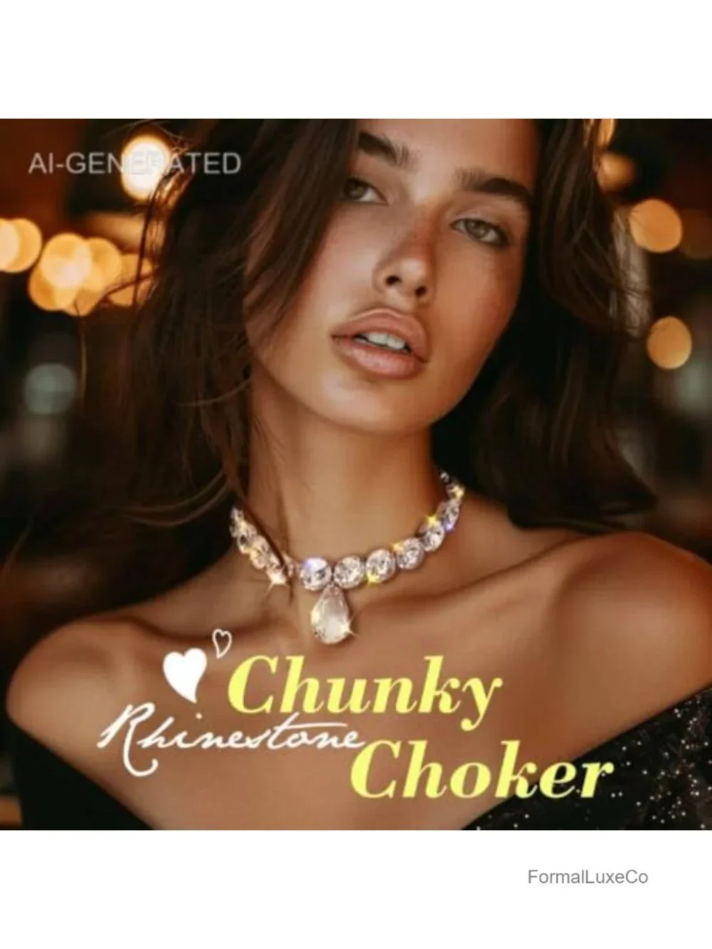 Chunky Rhinestone Choker Necklace Sparkly Crystal Wedding Prom Jewelry